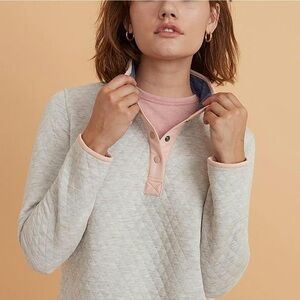 Marine Layer Reversible Quilted Cream Blue Sweater Large